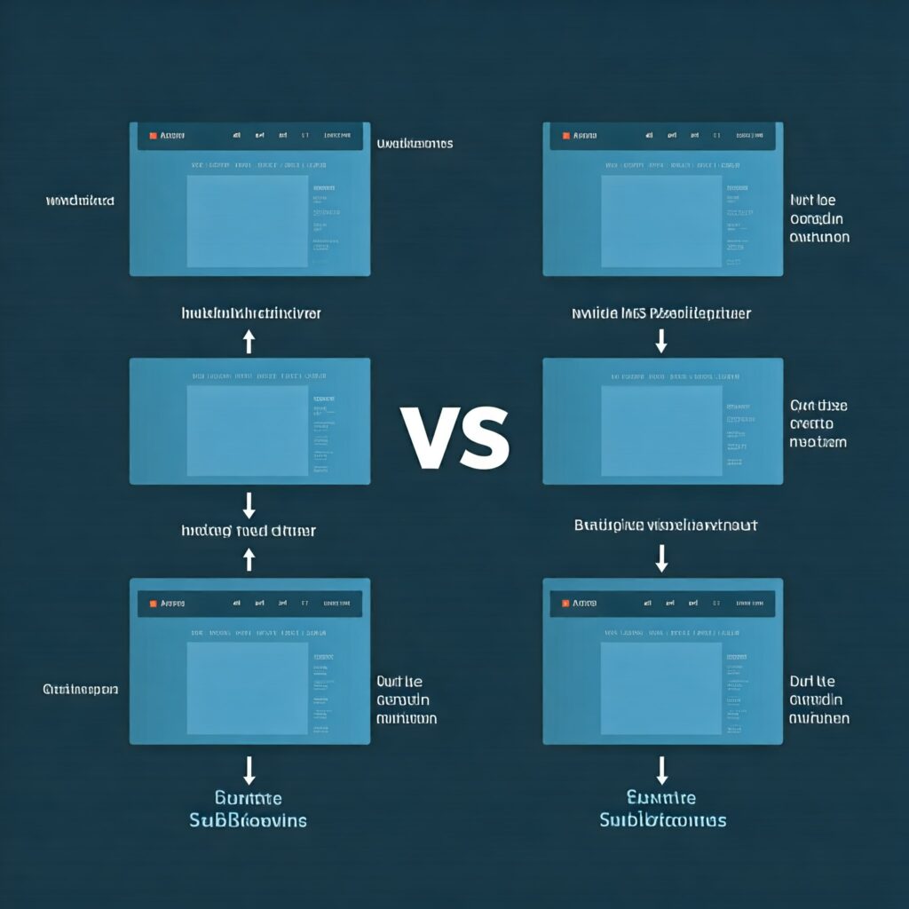 A visual comparison of a website using subdomains vs. a website using subdirectories, highlighting the structural differences- domain vs sub domain