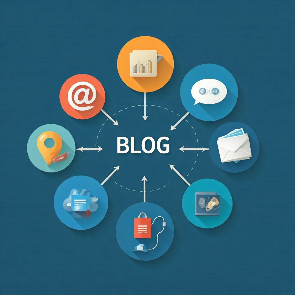 Different channels for driving traffic to a blog, including social media, <a href=